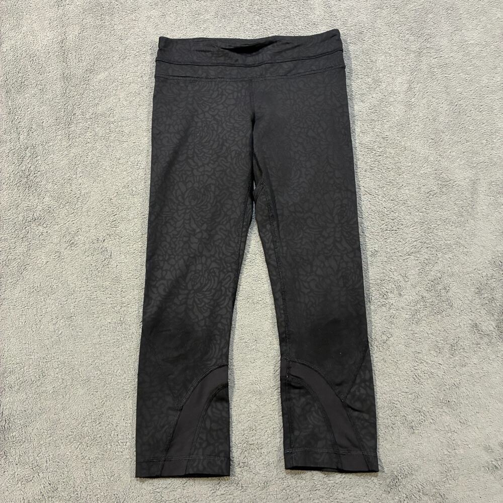 Lululemon Run Inspire Crop II Black Mid Rise Waistband Leggings Women’s Size 4